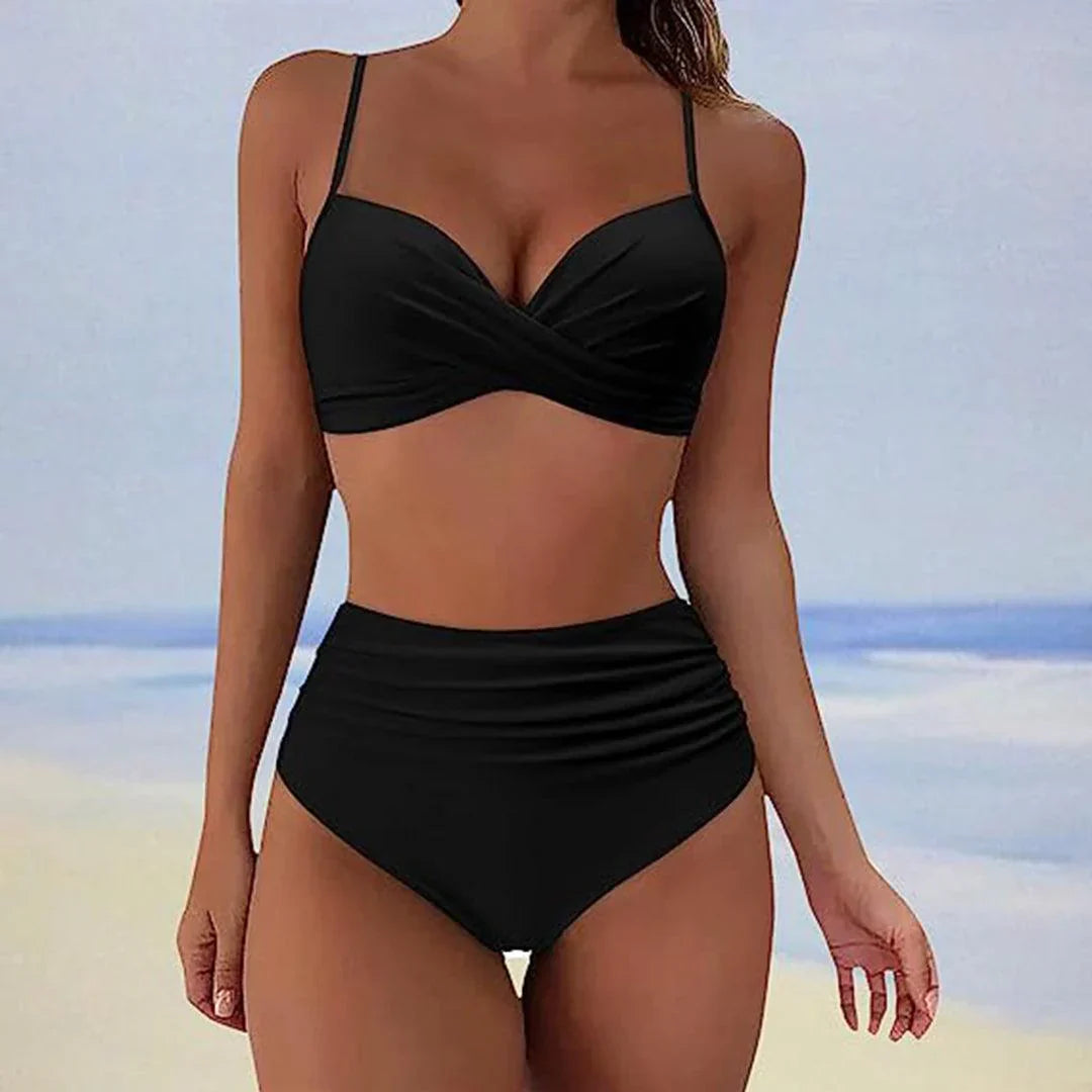 Bikini de talle alto para mujer - bañador de dos piezas con lazo frontal | playa