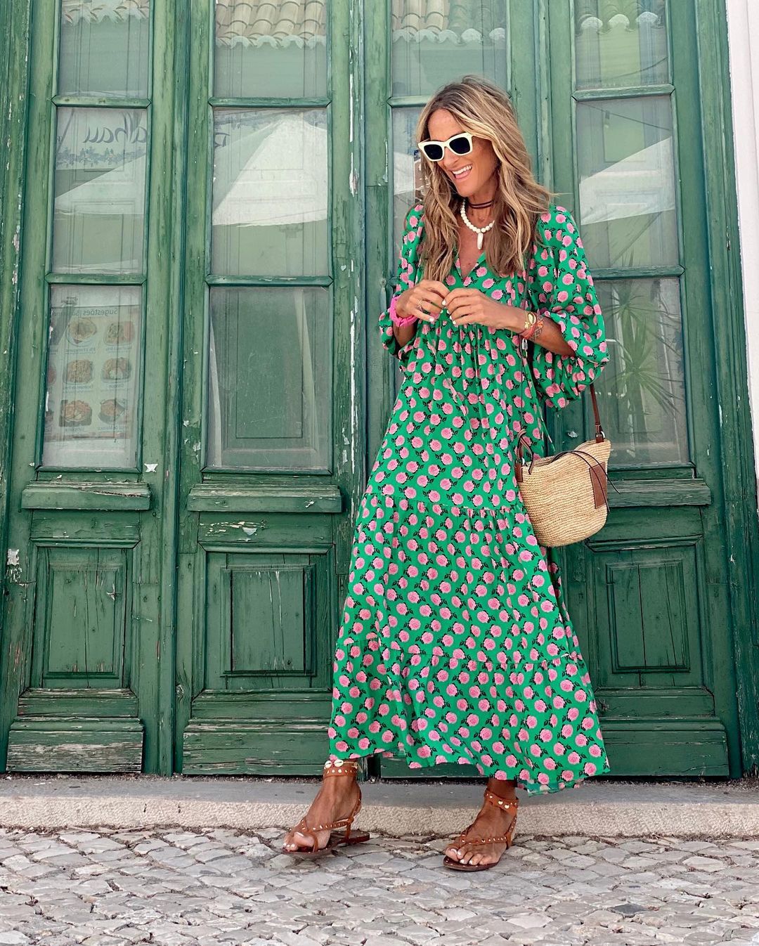 Vestido Largo Bohemio con Estampado Geométrico y Cuello en V para Mujer