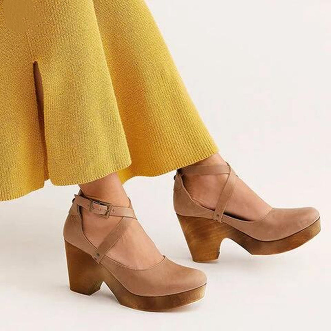 Zapatos de Cuña con Punta Cerrada y Correa Ajustable al Tobillo para Mujer