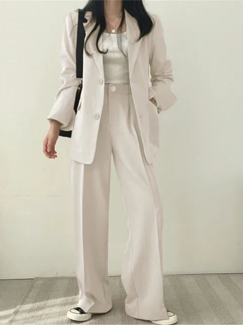 Traje de Pantalón para Mujer de Dos Piezas con Americana de Solapa y Corte Recto