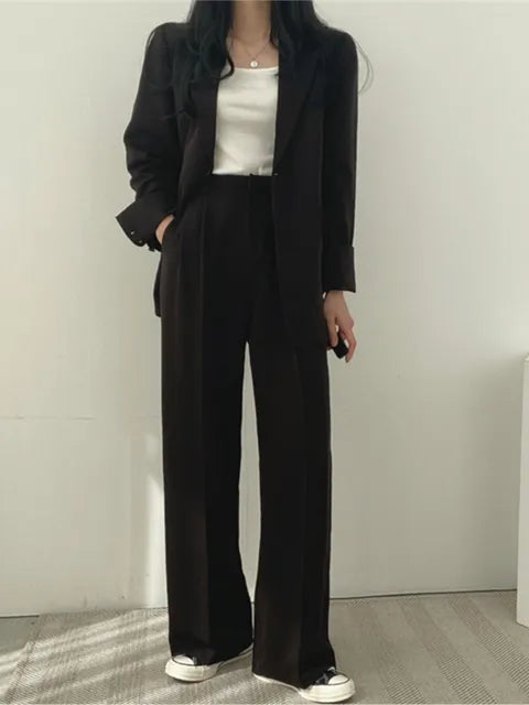 Traje de Pantalón para Mujer de Dos Piezas con Americana de Solapa y Corte Recto