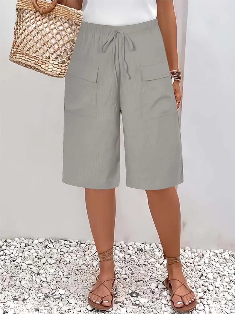 Pantalón corto mujer cintura elástica cordón bolsillos cargo