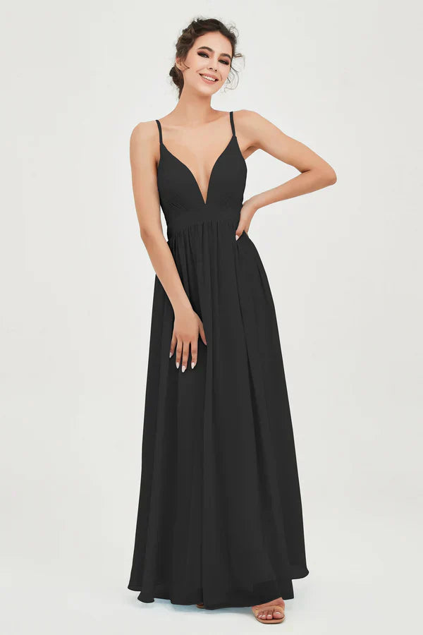 Vestido de Ceremonia de Mujer de Gasa con Corte Imperio y Escote en V