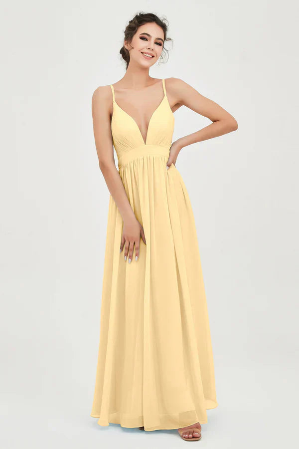 Vestido de Ceremonia de Mujer de Gasa con Corte Imperio y Escote en V