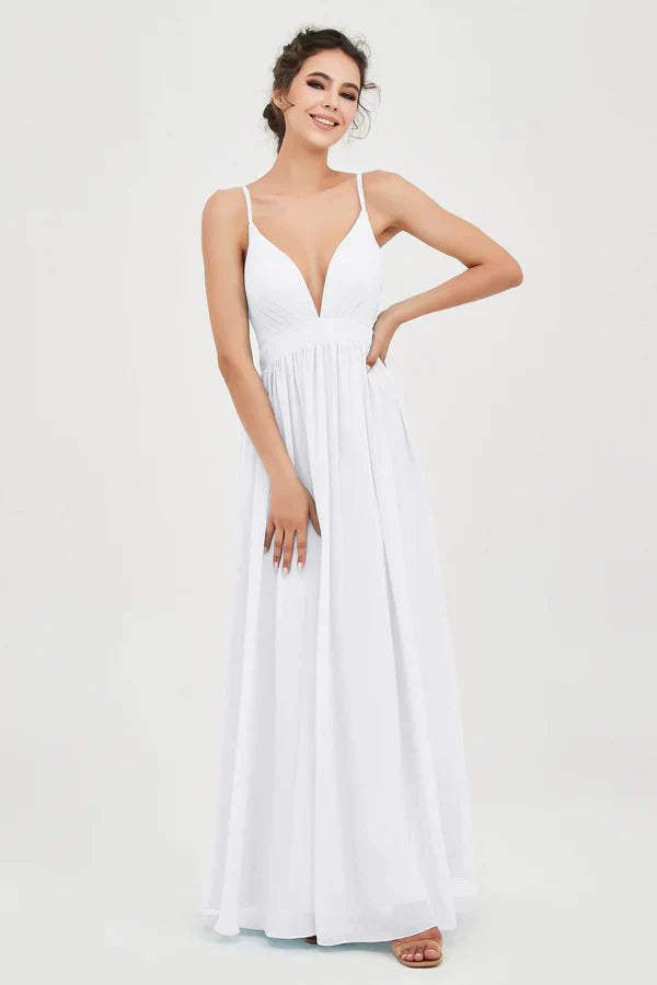 Vestido de Ceremonia de Mujer de Gasa con Corte Imperio y Escote en V