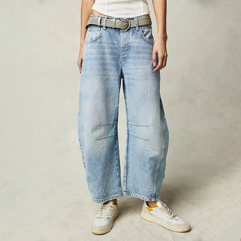 Jeans Anchos de Mujer de Denim con Cintura Alta y Corte Relajado