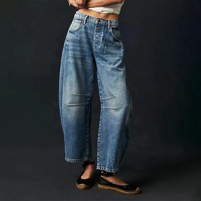 Jeans Anchos de Mujer de Denim con Cintura Alta y Corte Relajado