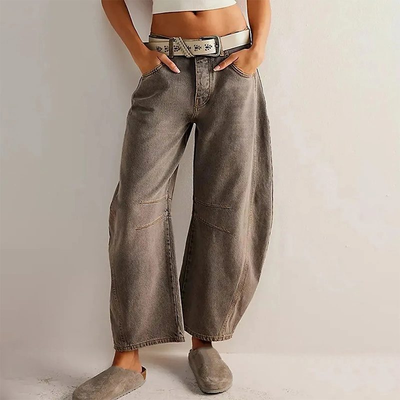 Jeans Anchos de Mujer de Denim con Cintura Alta y Corte Relajado