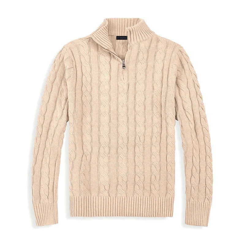 Jersey de Punto Trenzado para Hombre con Media Cremallera y Cuello Alto