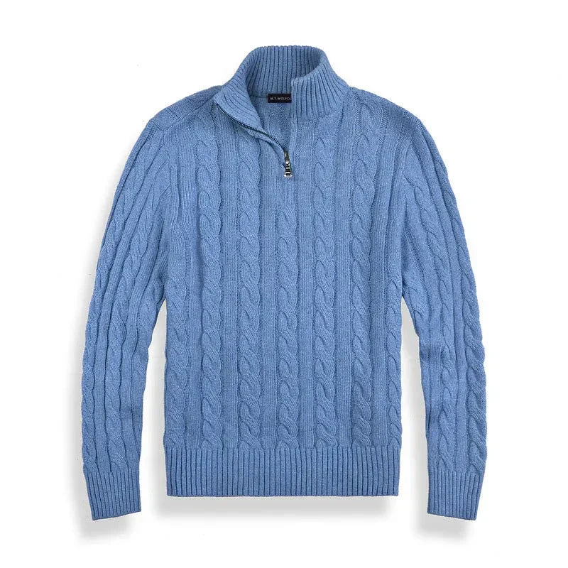 Jersey de Punto Trenzado para Hombre con Media Cremallera y Cuello Alto