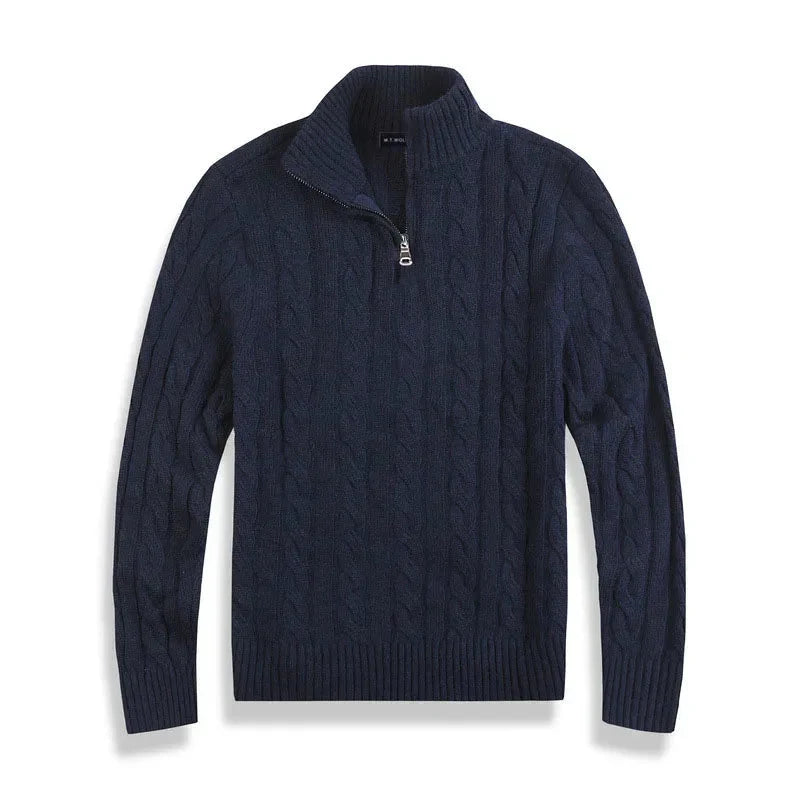 Jersey de Punto Trenzado para Hombre con Media Cremallera y Cuello Alto