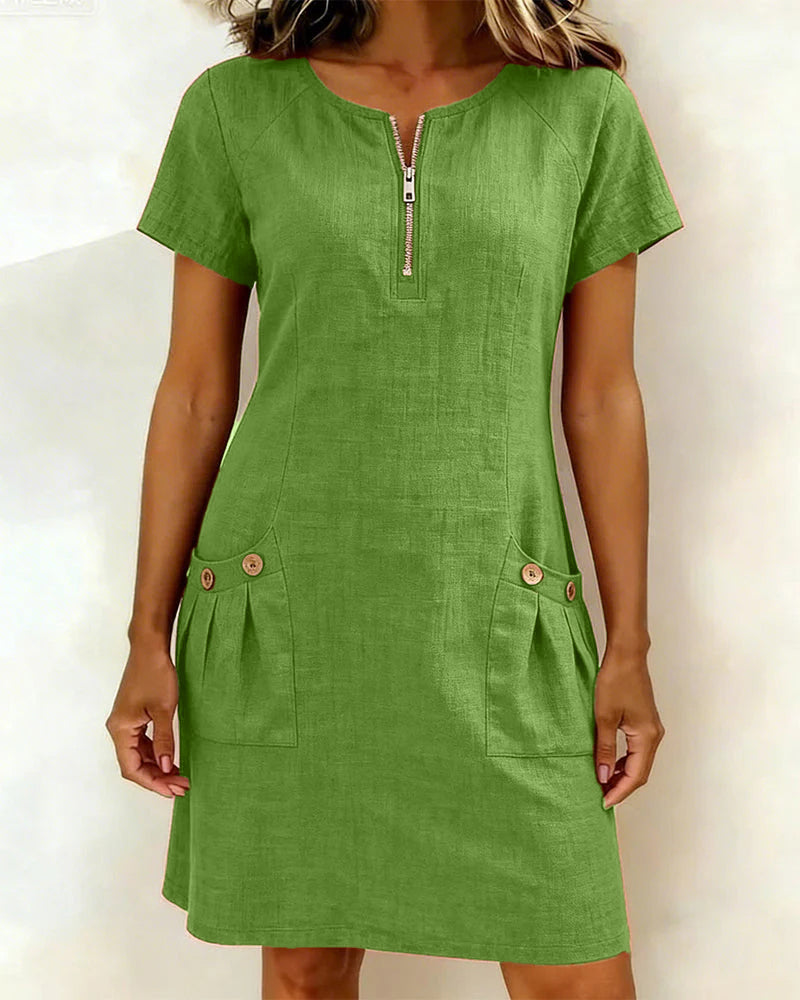 Vestido lino mujer corte A con cremallera