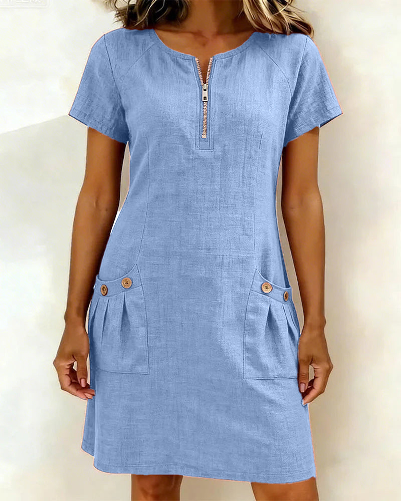 Vestido lino mujer corte A con cremallera