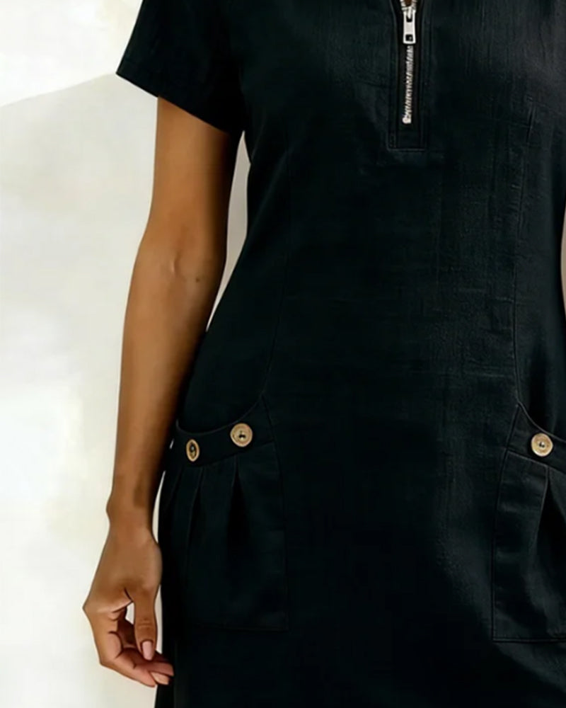 Vestido lino mujer corte A con cremallera