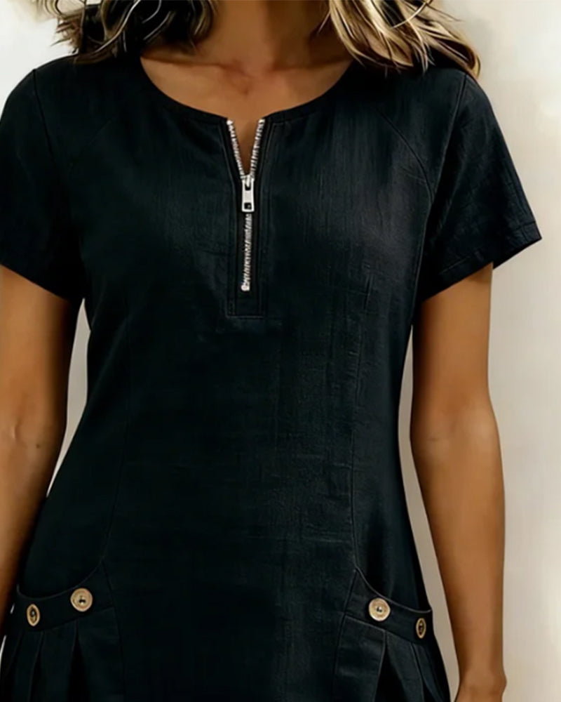 Vestido lino mujer corte A con cremallera