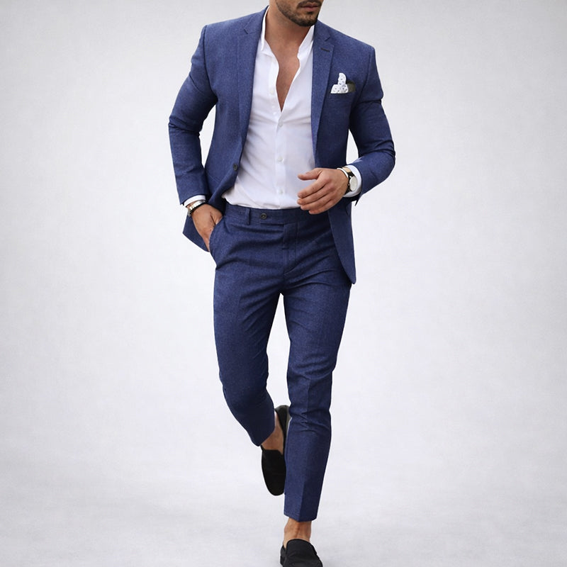 Traje de Dos Piezas para Hombre en Mezcla de Lino con Corte Slim Fit y Solapa de Muesca