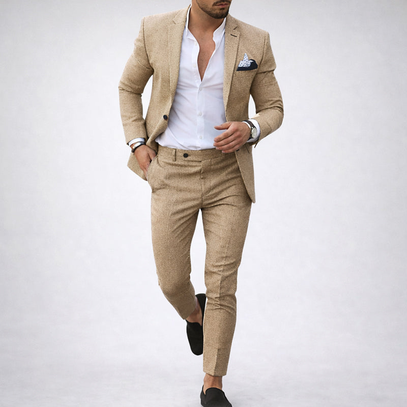 Traje de Dos Piezas para Hombre en Mezcla de Lino con Corte Slim Fit y Solapa de Muesca