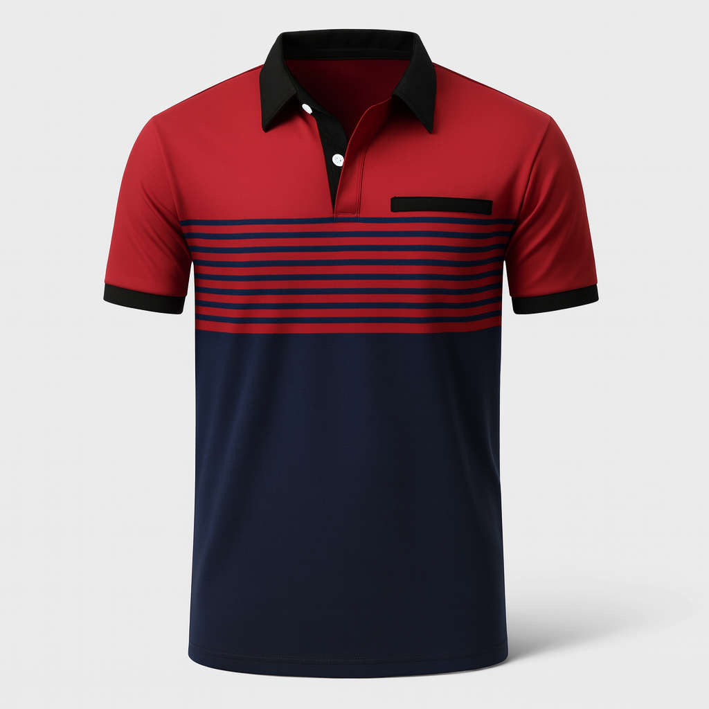 Polo de rayas de manga corta para hombre con cuello de botones y corte regular