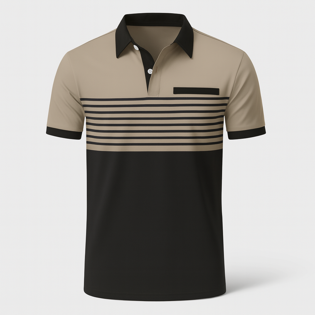 Men's short-sleeve striped polo shirt with button collar and regular fit