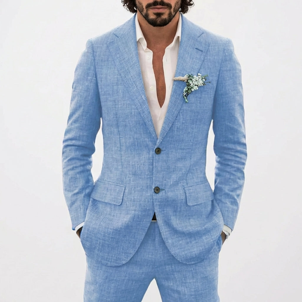 Traje de Lino de Dos Piezas para Hombre Slim Fit Blazer y Pantalones Conjunto Formal para Bodas