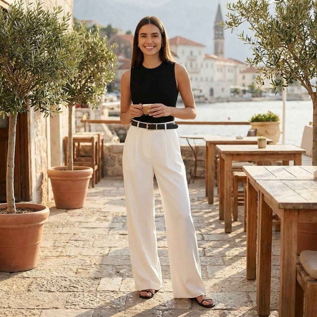 Pantalones de Vestir para Mujer de Talle Alto con Pernera Ancha y Pinzas Delanteras