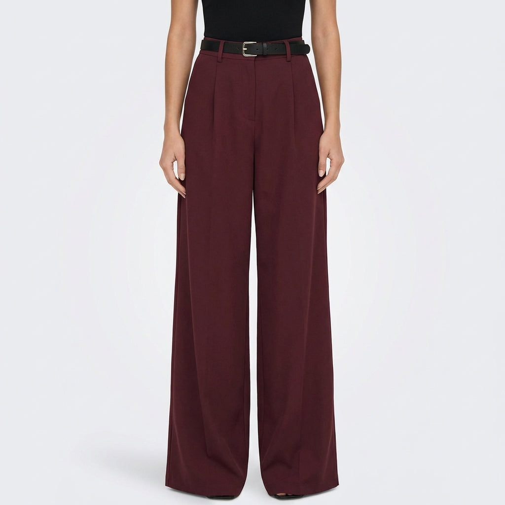 Pantalones de Vestir para Mujer de Talle Alto con Pernera Ancha y Pinzas Delanteras