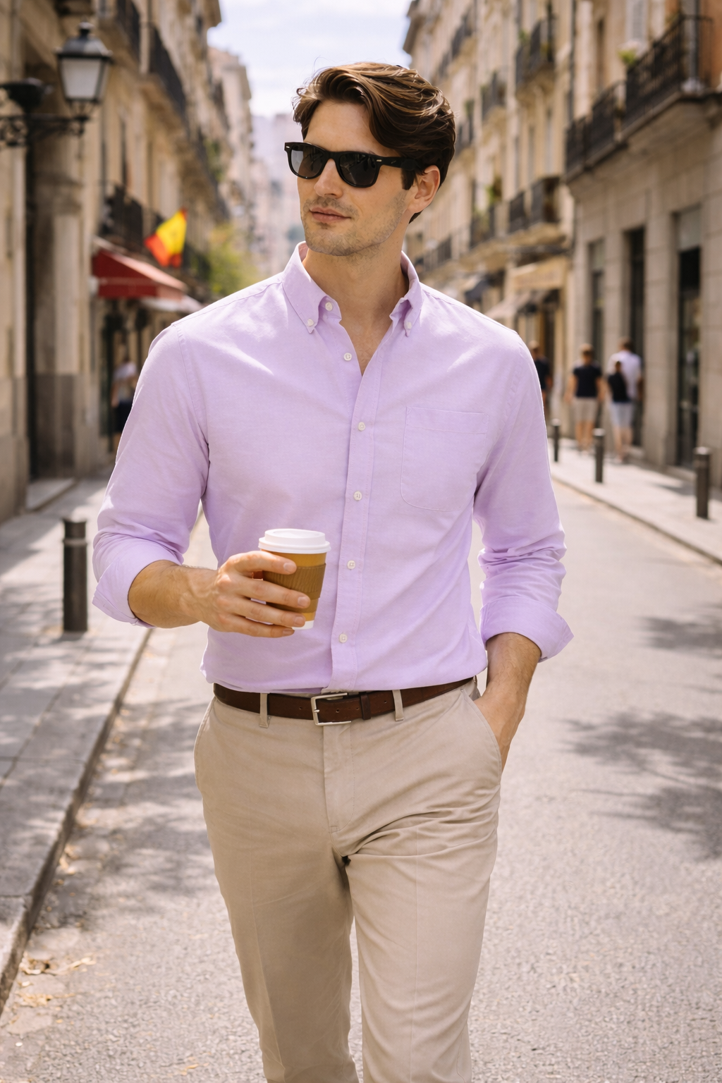 Camisa Casual de Manga Larga con Bolsillo en Pecho y Corte Recto para Hombre