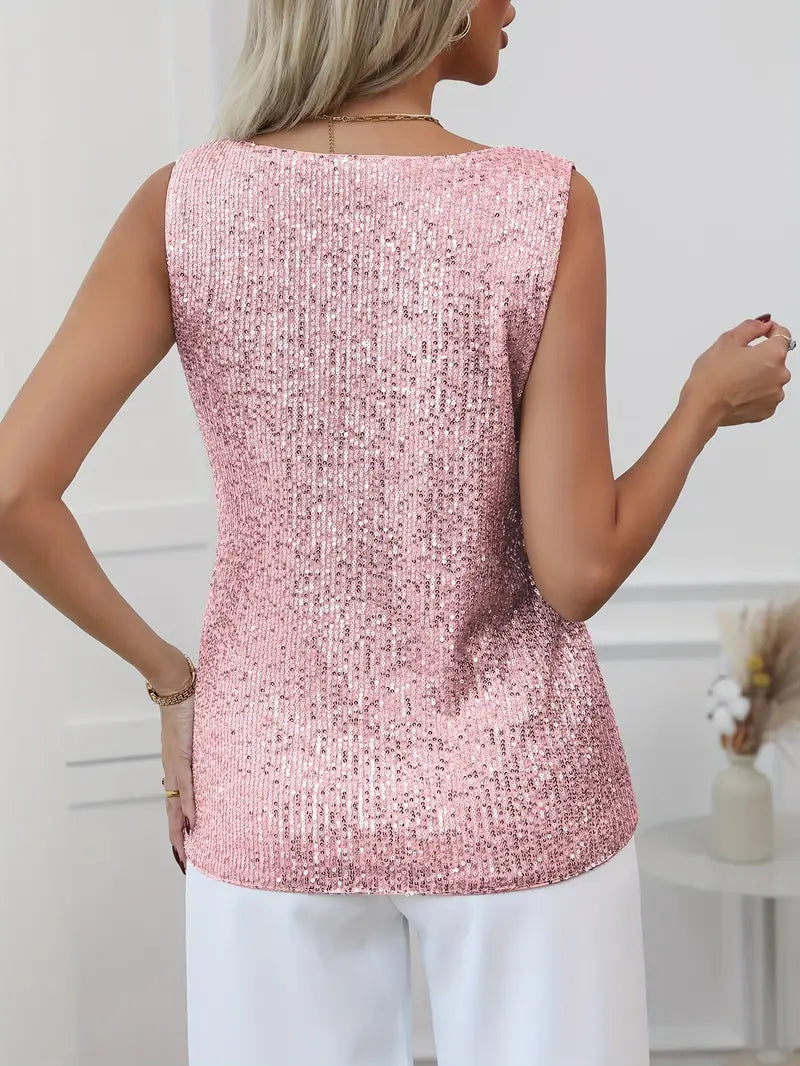 Top de Tirantes con Lentejuelas y Cuello en V para Mujer Estilo Elegante de Fiesta