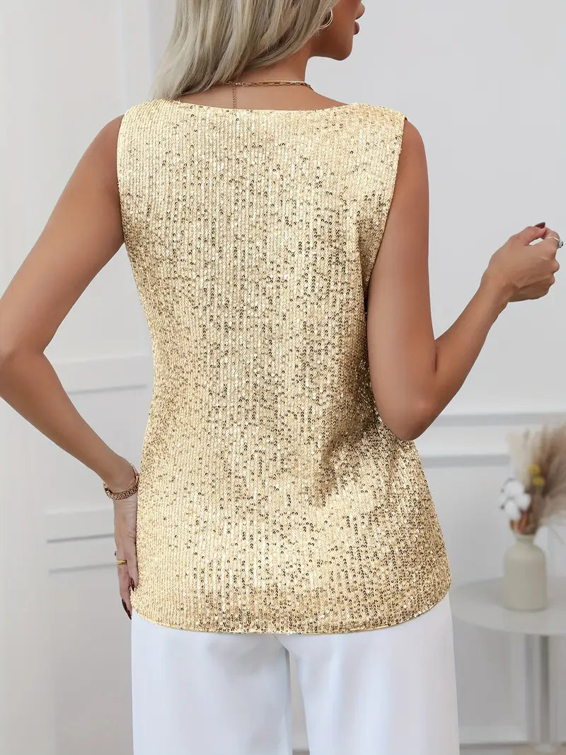 Top de Tirantes con Lentejuelas y Cuello en V para Mujer Estilo Elegante de Fiesta