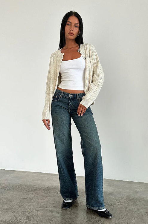 Vaqueros de Pierna Recta para Mujer con Cintura Baja y Denim Elástico