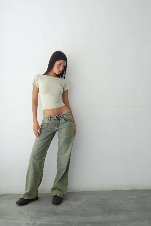 Vaqueros de Pierna Recta para Mujer con Cintura Baja y Denim Elástico