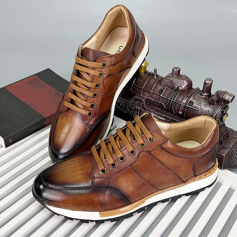 Zapatillas de Cuero Genuino para Hombre con Cordones y Suela de Goma Antideslizante