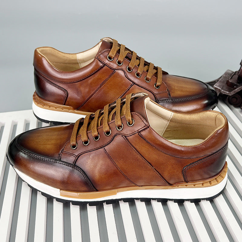 Zapatillas de Cuero Genuino para Hombre con Cordones y Suela de Goma Antideslizante