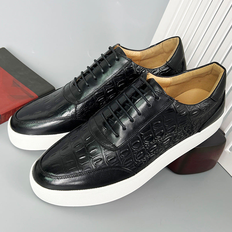 Zapatos de Cuero con Grabado de Cocodrilo y Suela de Goma con Cordones para Hombre