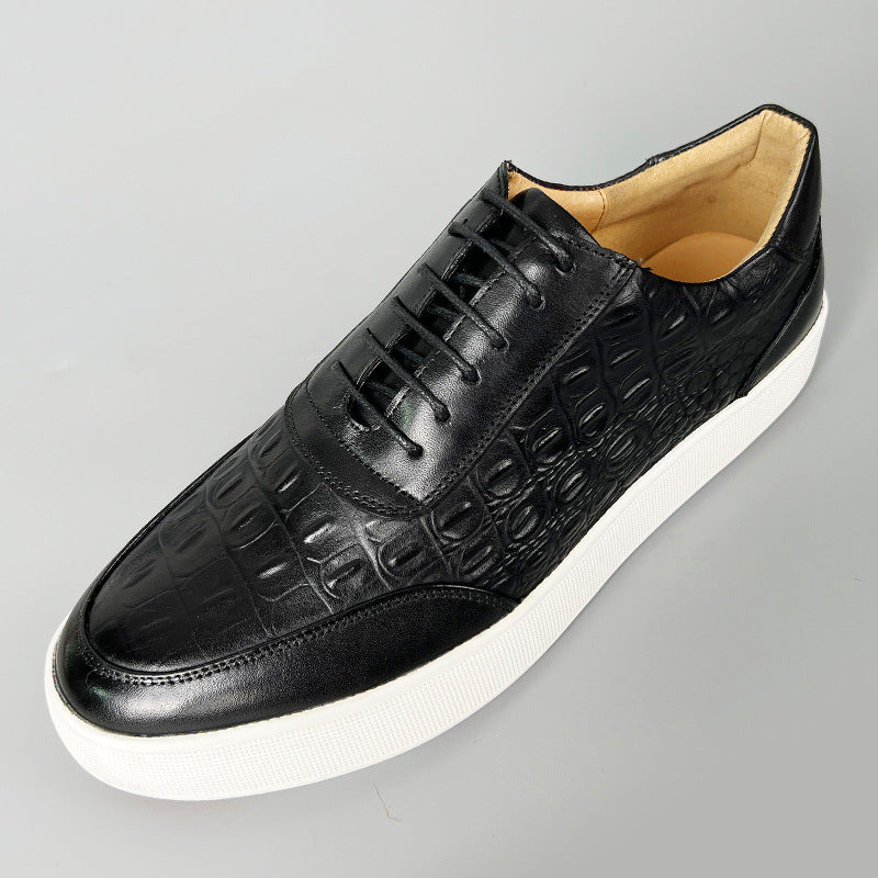 Zapatos de Cuero con Grabado de Cocodrilo y Suela de Goma con Cordones para Hombre