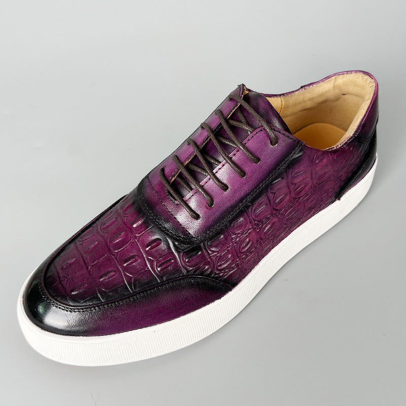 Zapatos de Cuero con Grabado de Cocodrilo y Suela de Goma con Cordones para Hombre