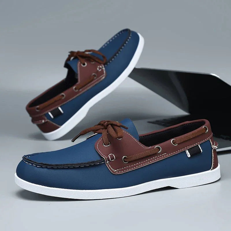 Mocassins de lona para homem estilo slip-on com sola de borracha e biqueira redonda