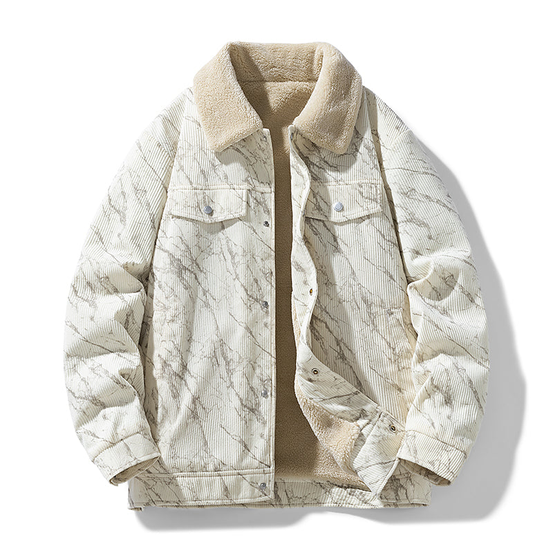 Veste en velours côtelé avec doublure polaire, fermeture à boutons et poches latérales