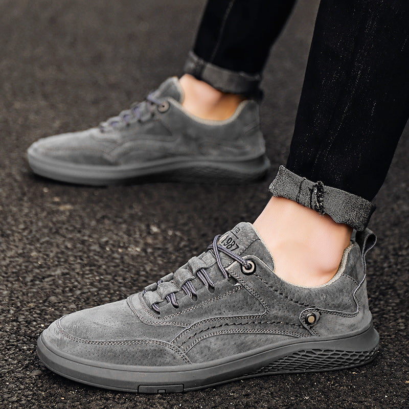 Zapatos Casuales de Cuero Genuino para Hombre con Cordones y Suela de Goma