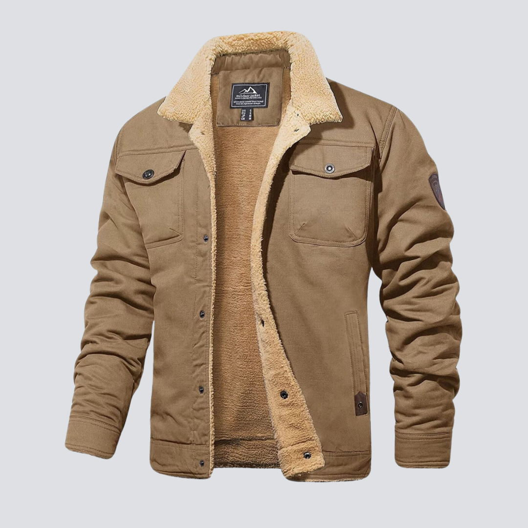 Chaqueta de Hombre con Forro de Borreguito y Cuello Clásico de Corte Regular