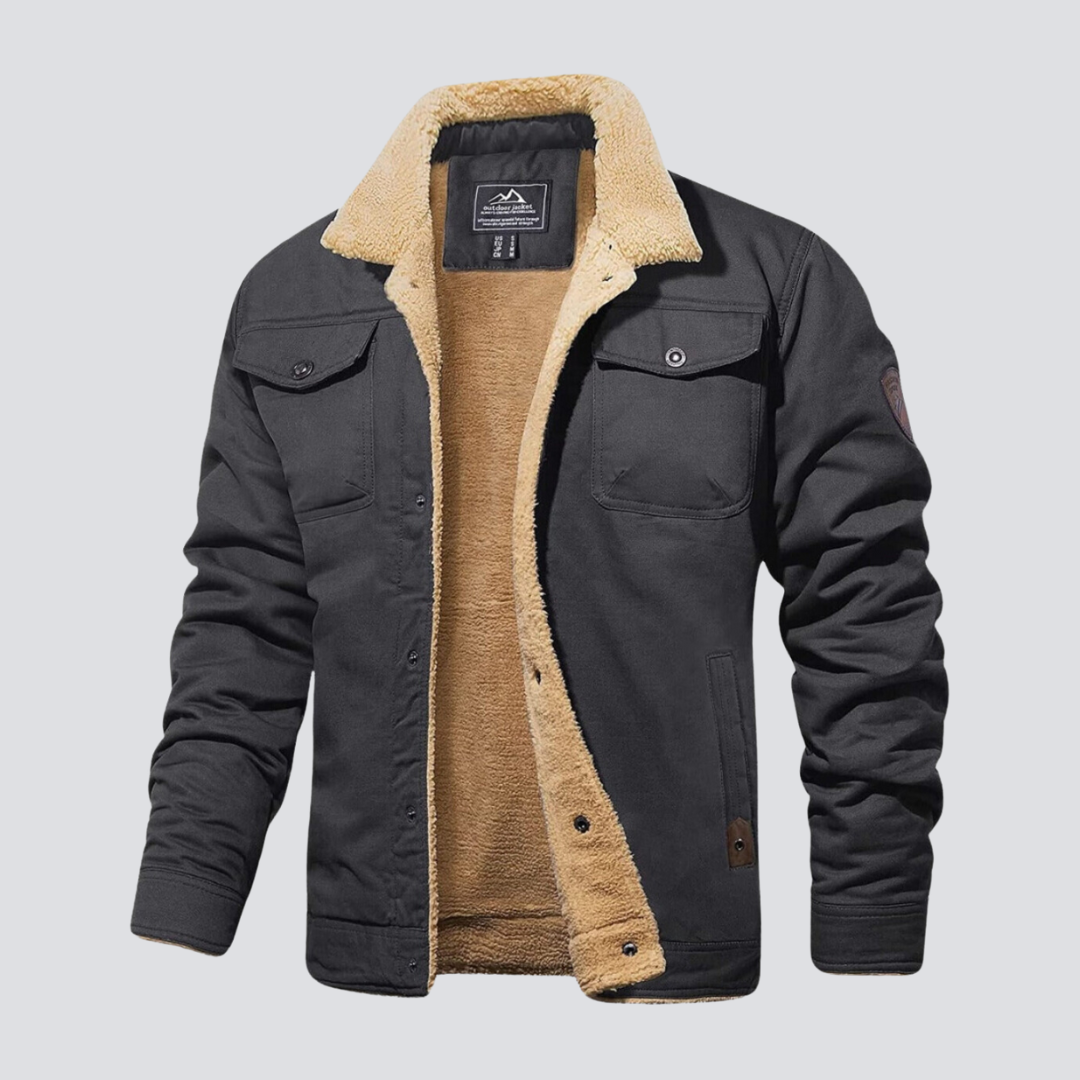 Chaqueta de Hombre con Forro de Borreguito y Cuello Clásico de Corte Regular