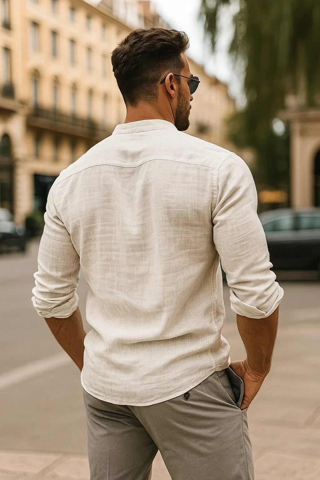 Camisa de lino para hombre — diseño regular fit con escote abierto
