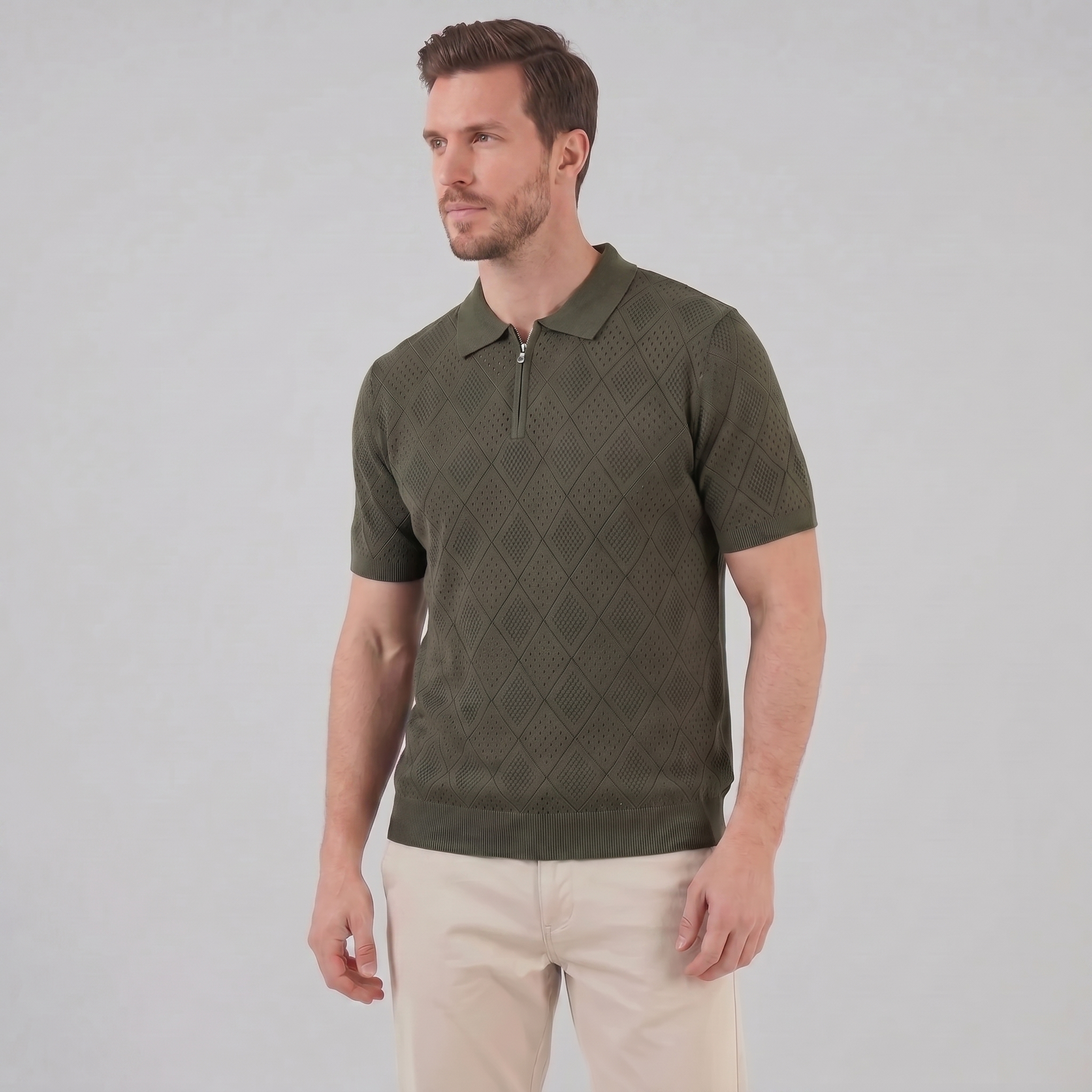 Polo para hombre con cremallera y punto calado — vacaciones