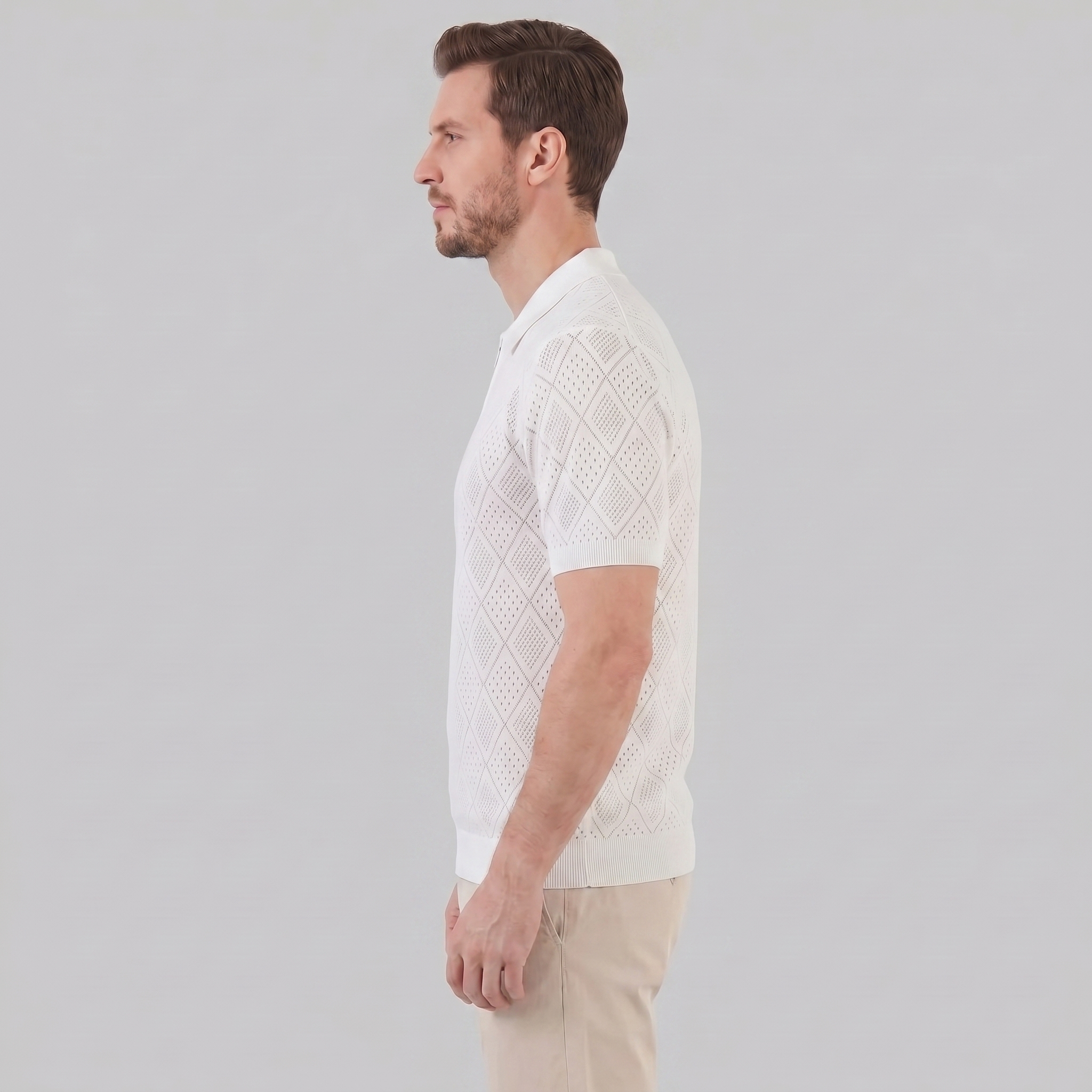 Polo para hombre con cremallera y punto calado — vacaciones