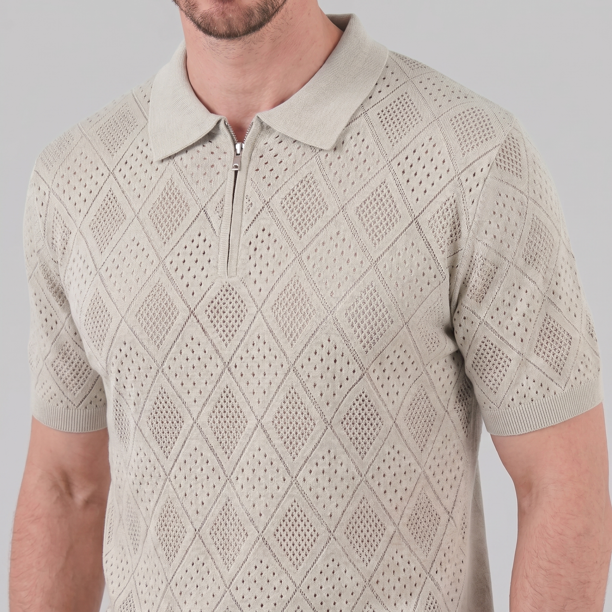 Polo para hombre con cremallera y punto calado — vacaciones
