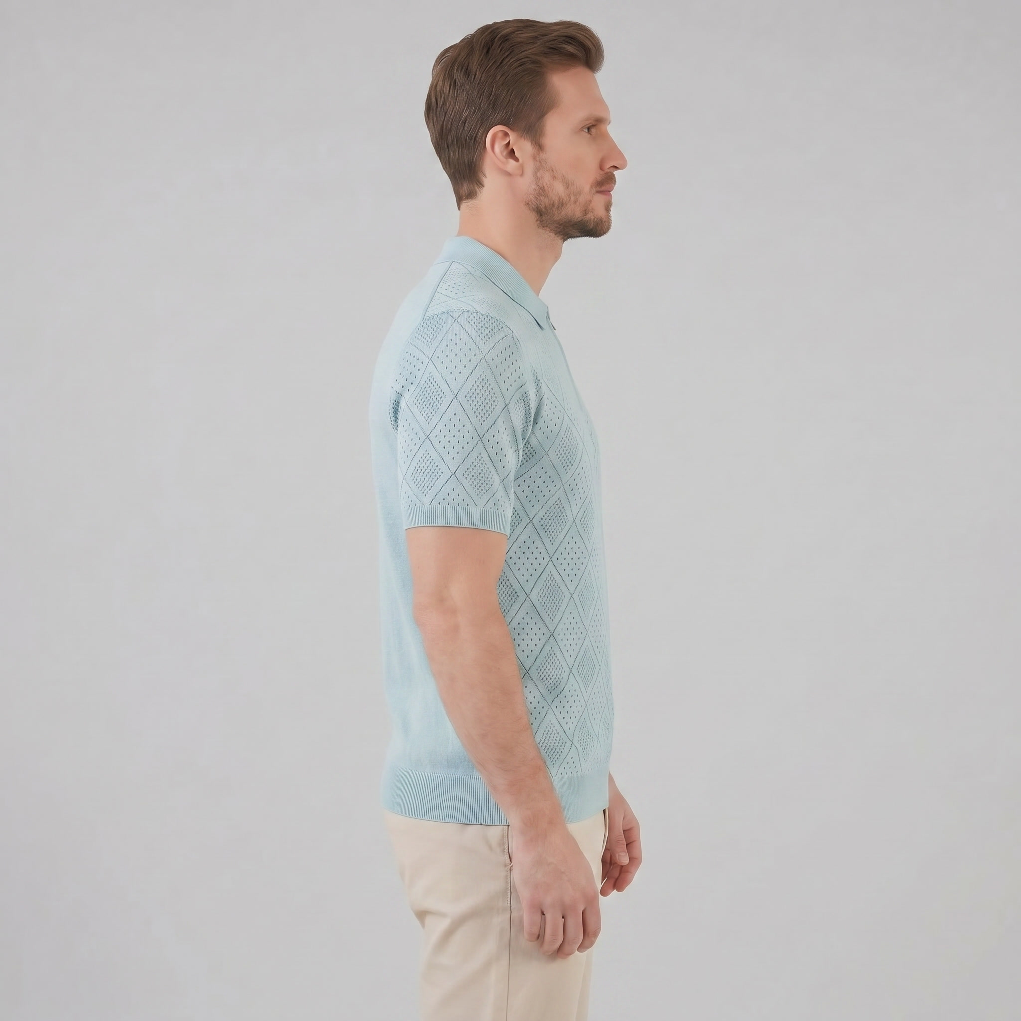 Polo para hombre con cremallera y punto calado — vacaciones
