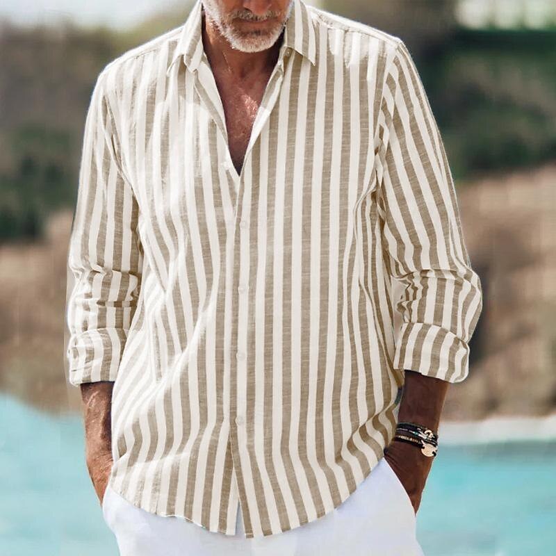 Camisa de rayas para hombre - manga larga con líneas verticales - diario
