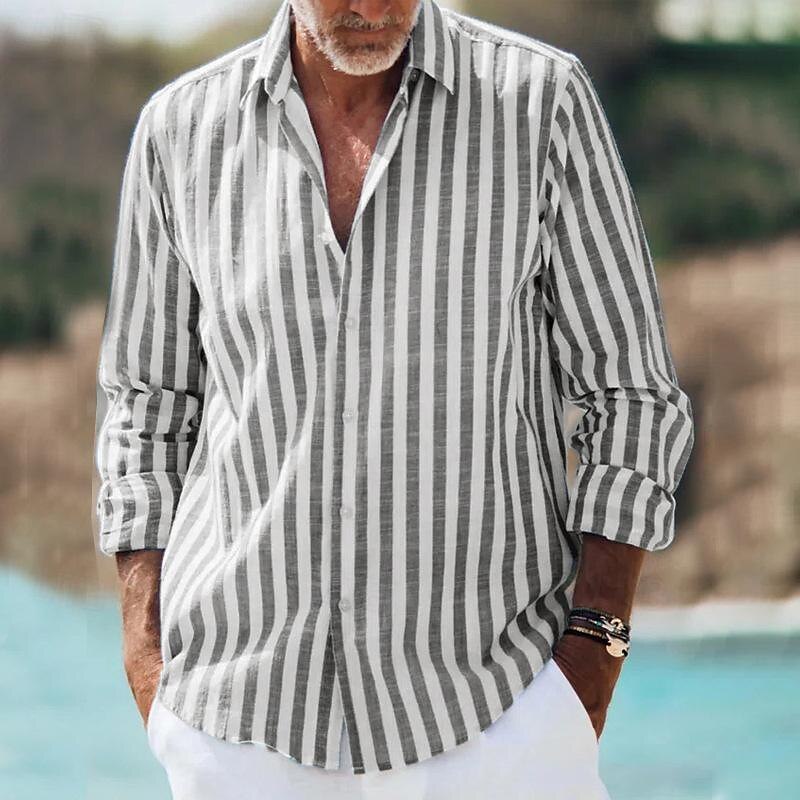 Camisa de rayas para hombre - manga larga con líneas verticales - diario