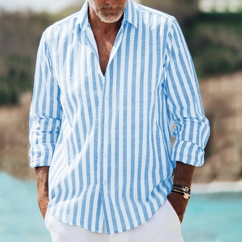 Camisa de rayas para hombre - manga larga con líneas verticales - diario