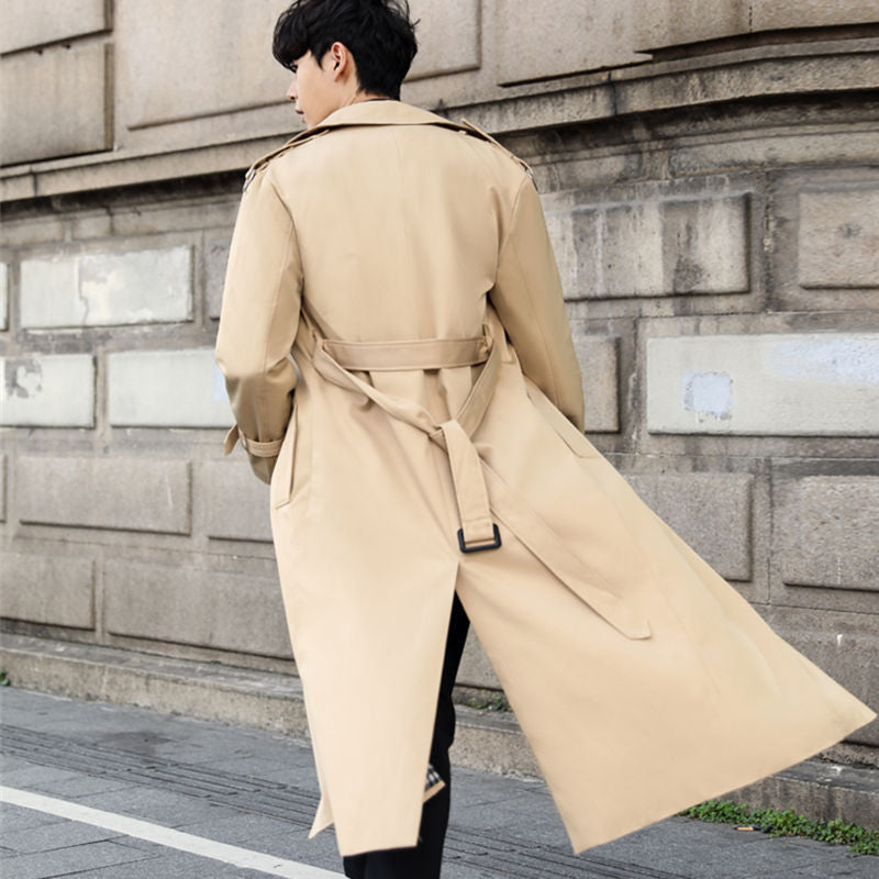 Cappotto lungo da uomo con chiusura incrociata e cintura regolabile